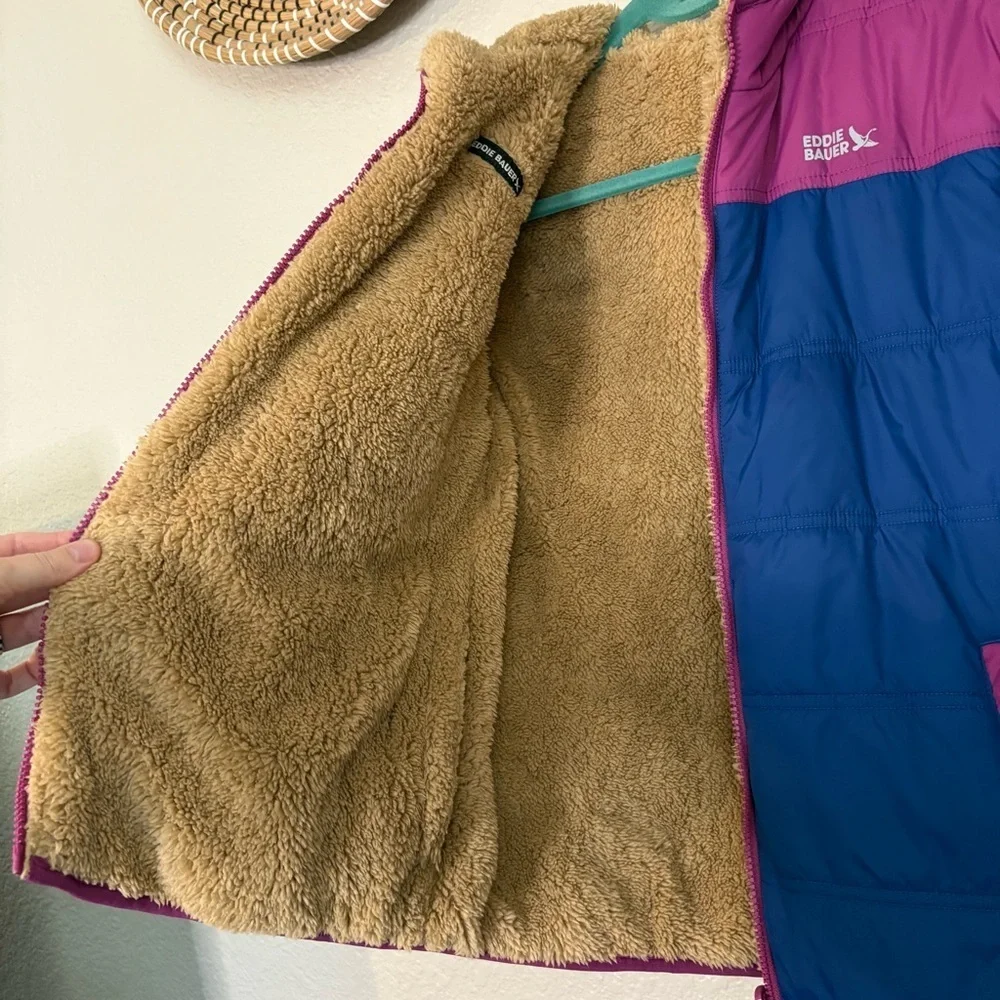 Eddie Bauer Kids Youth Reversible Jacket Girls Purple Blue Teddy